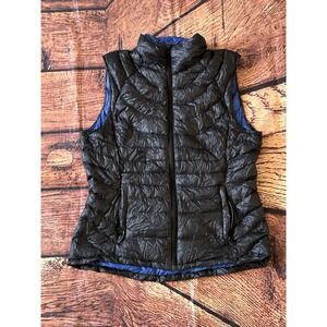 Bernardo Women Goose Down Vest Black Purple Zip Up Size Small Packable